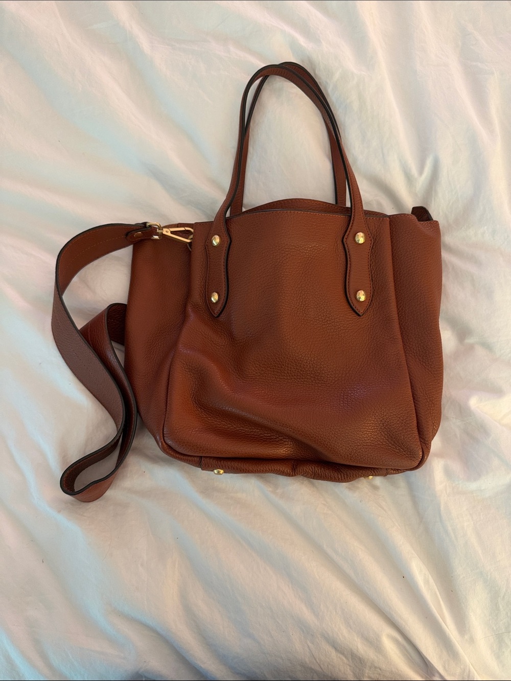 Annabel Ingall Chestnut Pebbled Leather Tote with Gold Hardware